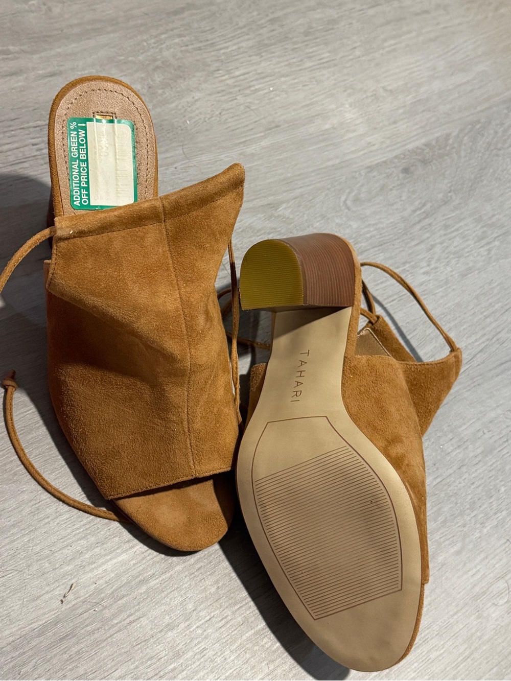 Tahari Brown Suede Open-Toe Block Heel Mules